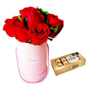 Box con 9 Rosas y chocolate Ferrero